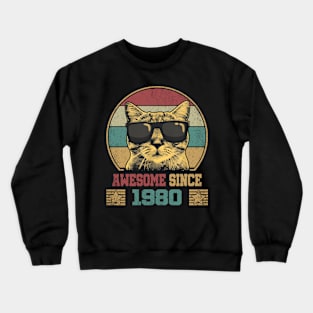 Awesome Since 1980 44th Birthday Gift Cat Lover Crewneck Sweatshirt